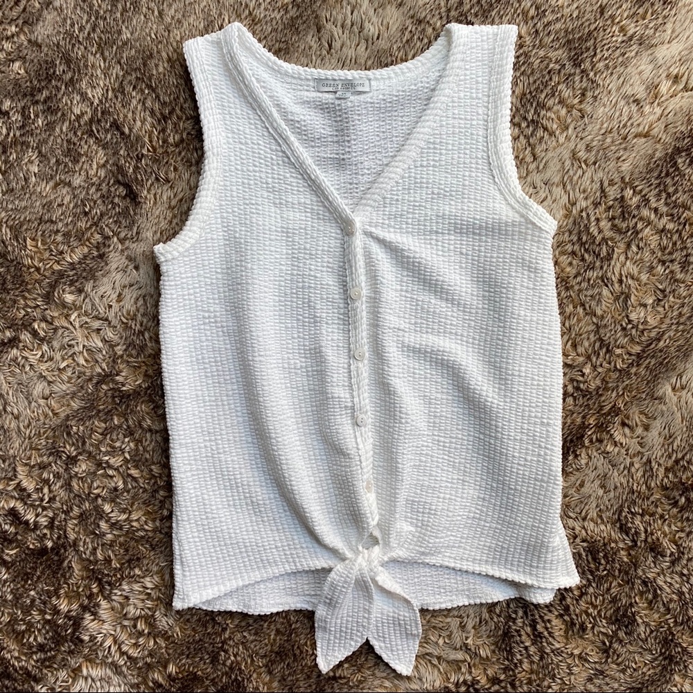 Green Envelope White Sleeveless Blouse